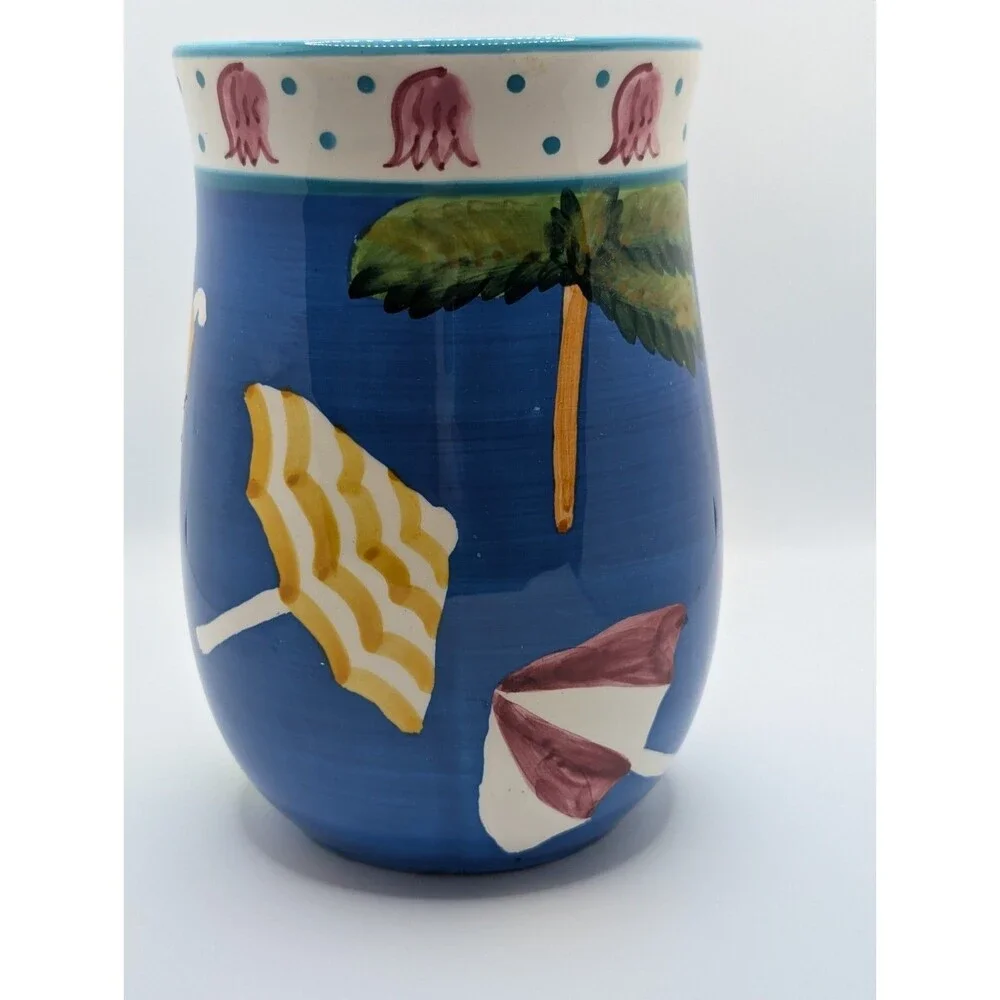 Saparna Ceramics Blue Seaside Ocean Beach Style Colorful Vase Coastal Cottage